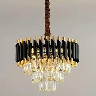LUSTRE PENDENTE REDONDO LUXO DETALHAMENTO PRETO 50CM E14*8 CD240956/500BK
