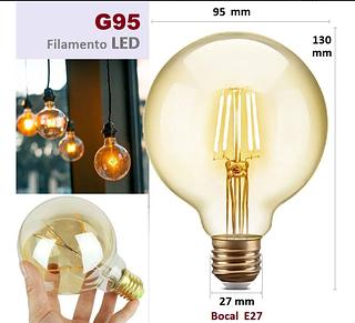 FILAMENTO LED G95 4W E27 BRANCO QUENTE AMBAR