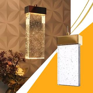 PENDENTE RETANGULAR DOURADO 3COR DE LED