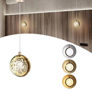 PENDENTE BOLA CRISTAL BOLAS DOURADO 3COR DE LED BIVOLT