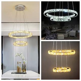 PENDENTE CRISTAL 2 NÍVEL REDONDO 30+20CM 3 COR DE LED C0158