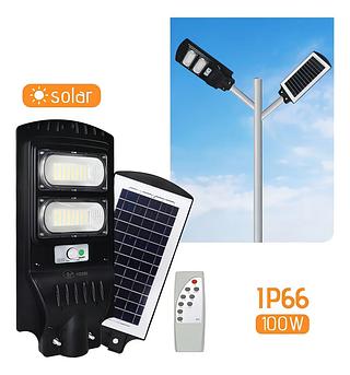 LUMINARIA PUBLICA SOLAR 100W COM SENSOR E CONTROLE APROVA D'AGUA 6500K