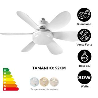 VENTILADOR DE TETO 80W BOCAL E27/3COR DE LUZ/3VELOCIDADE DE VENTO FSD80W