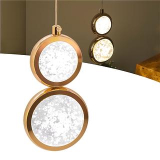 PENDENTE DUPLO CRISTAL REDONDO BOLHAS DOURADO 3COR DE LED