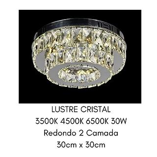LUSTRE PLAFON CRISTAL REDONDO 30CM INOX CROMADO 3COR DE LED 8993/300