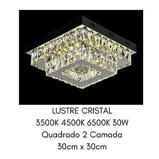 LUSTRE PLAFON CRISTAL QUADRADO 30CM INOX CROMADO 3COR DE LED 8993/300x300