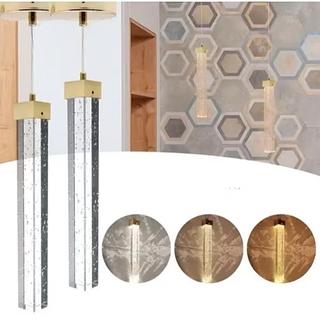 PENDENTE RETANGULAR COMPRIMIDO DOURADO 3 COR DE LED