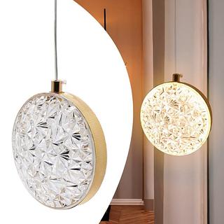 PENDENTE ELLO REDONDO DOURADO 3 COR DE LUZ ACRILICO PD1146