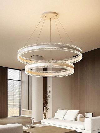 Pendente Lustre Led 2 Anéis Dourado Cristal Luxo Moderno 3 Cores de Luz 110V-220V Bivolt V-1015