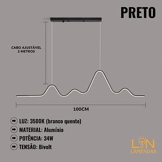 PENDENTE ONDULADO PRETO 3500K 1M DE COMPRIMENTO CD20230763P