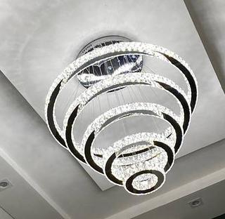 PENDENTE CRISTAL 5 NÍVEIS REDONDO/QUADRADO 3 COR DE LED COM CONTROLE ALUMÍNIO CROMADO