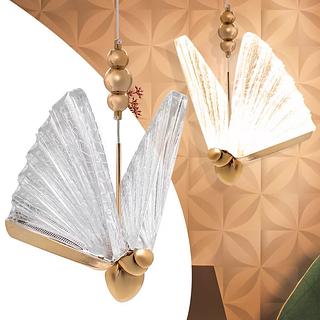 PENDENTE BORBOLETA TRIANGULAR LUXO 3200K DOURADO/CROMADA