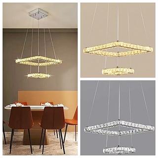 PENDENTE CRISTAL 2 NÍVEL QUADRADO 30+20CM 3 COR DE LED C0159