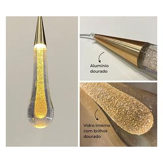 PENDENTE GOTA VIDRO DOURADO 3 COR DE LED GOTA01