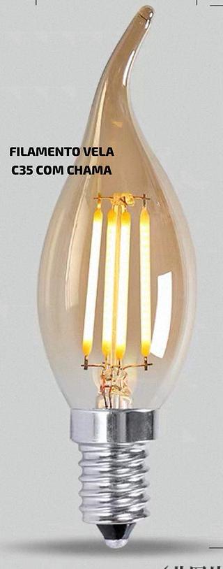 FILAMENTO LED C35 COM CHAMA 4W E14 BRANCO QUENTE AMBAR