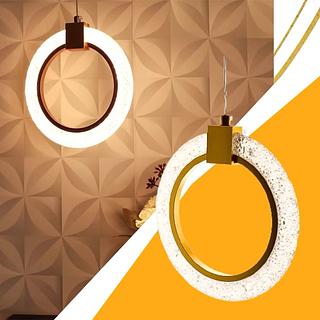PENDENTE ANEL DOURADO DE CRISTAL REDONDO 3COR DE LED